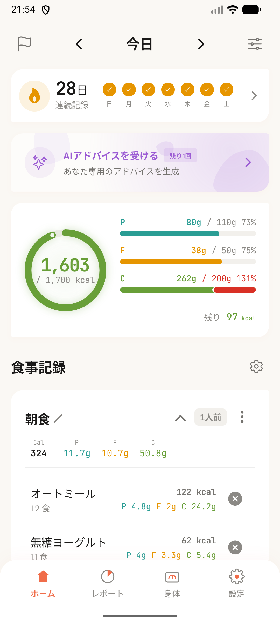 カロリク ダッシュボード